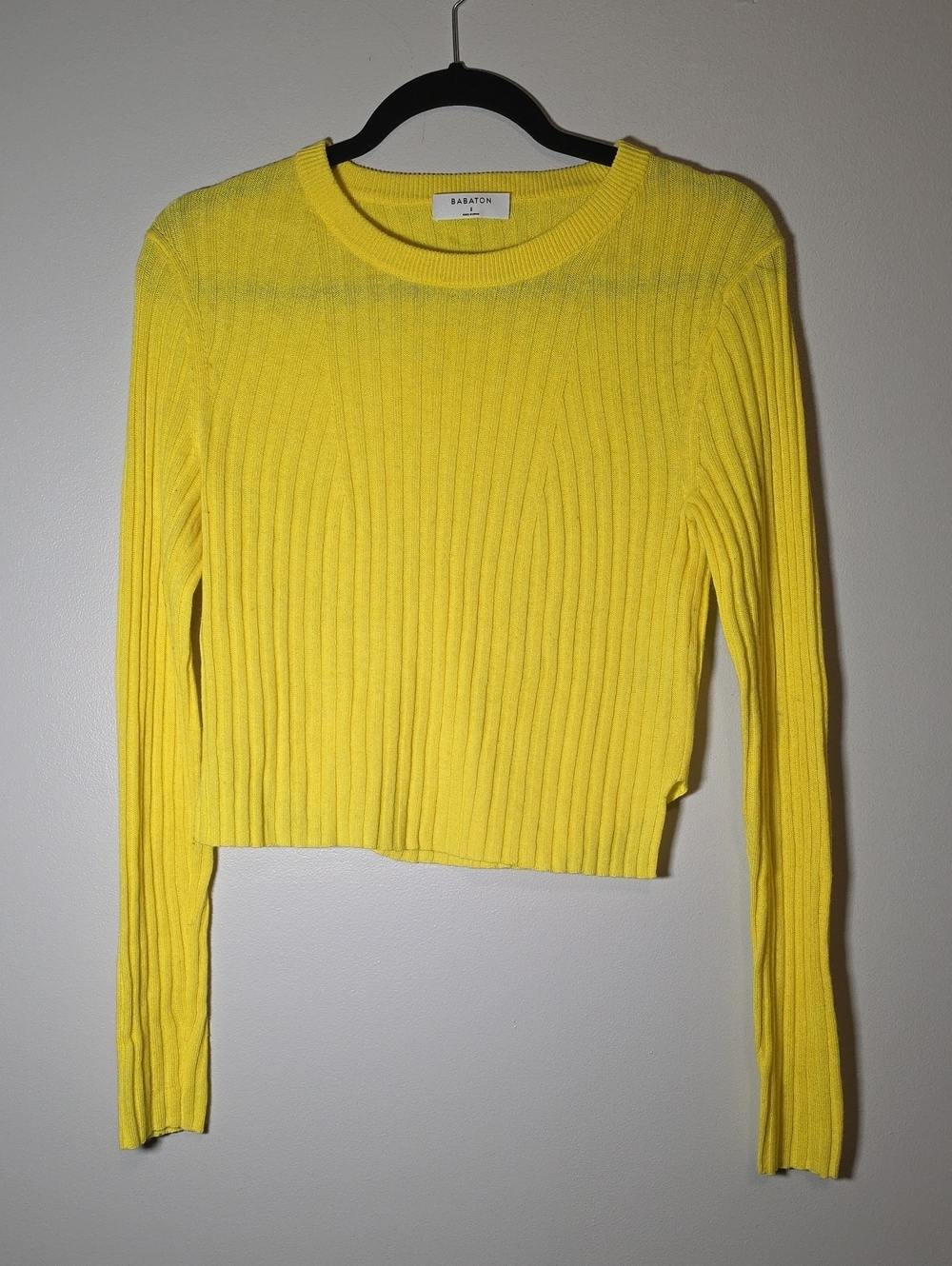 Babaton Sunny Yellow Ribbed Crewneck Top
